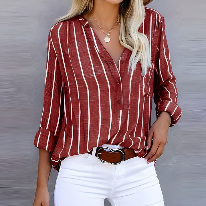 Women’s Striped Blouse | Trendy & Flowing | Long Sleeve | Polyester