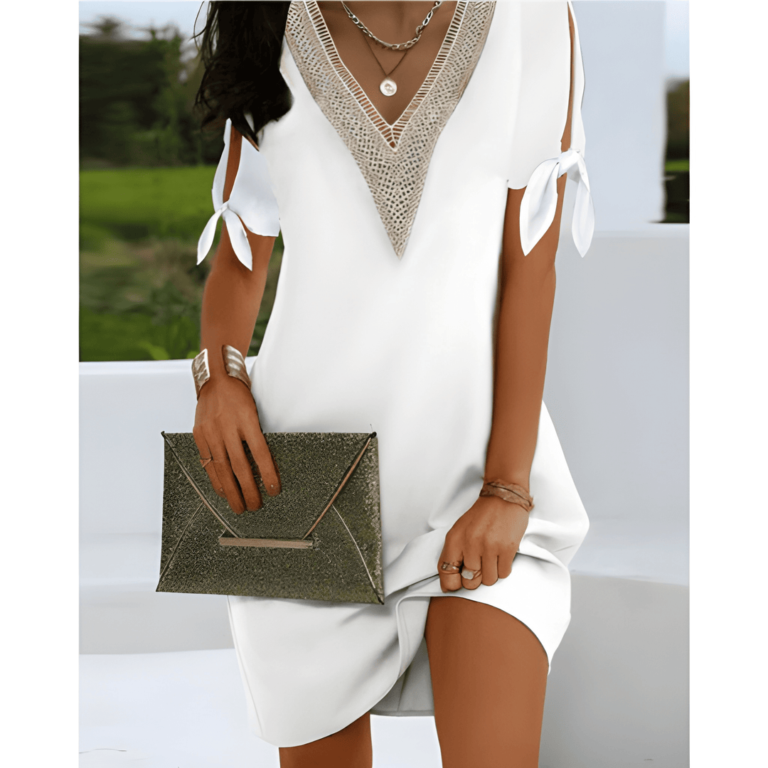 Women's Tunic Dress | V-Neck & Tie Sleeves | Effortless Elegance | Polyester
