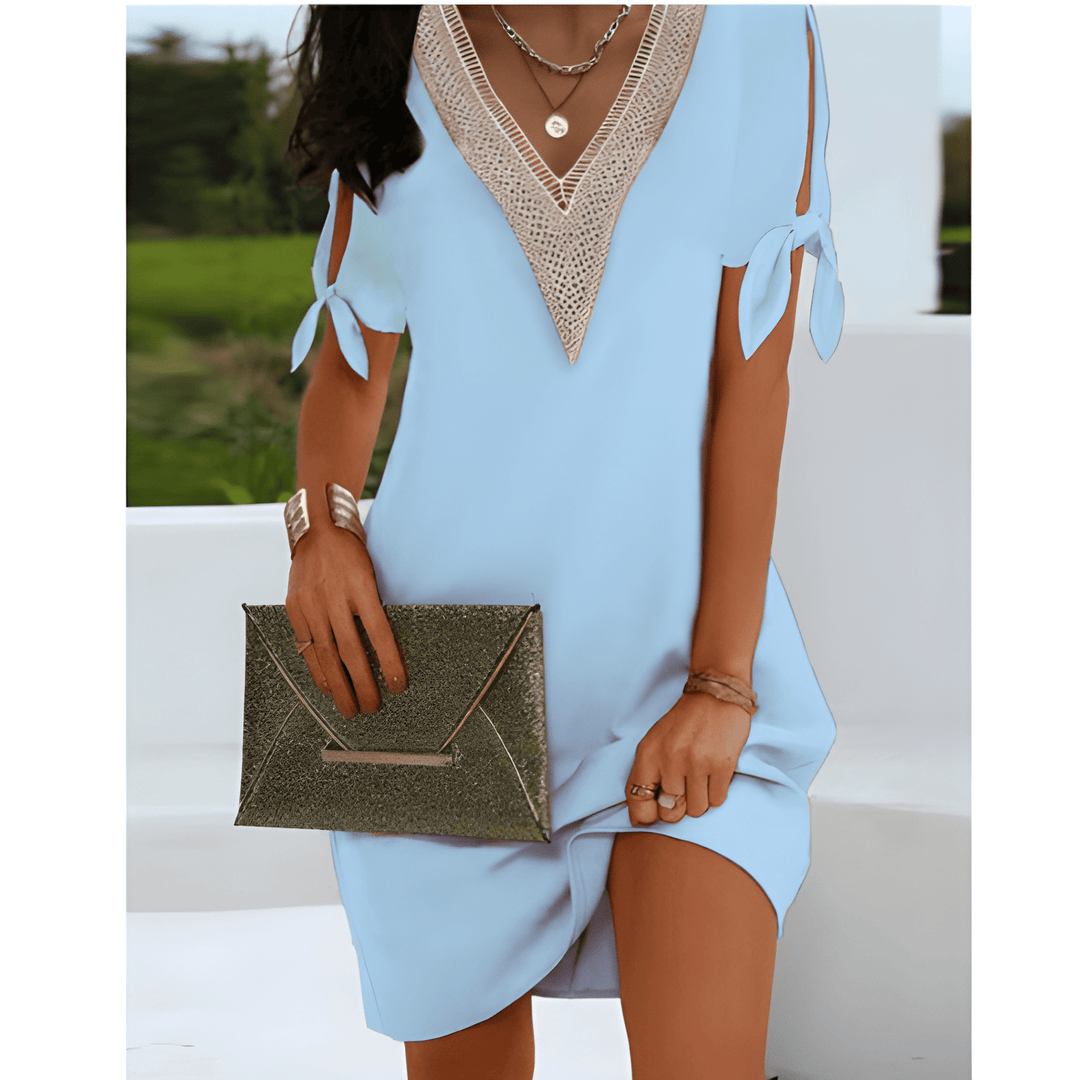 Women's Tunic Dress | V-Neck & Tie Sleeves | Effortless Elegance | Polyester