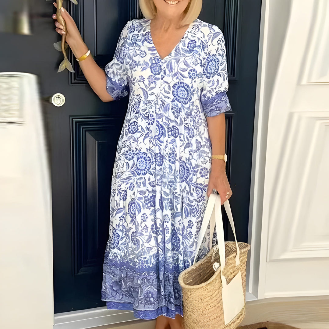 Bohemian Maxi Dress | V-Neck & Floral Print | Relaxed Fit | Lightweight & Breathable | Polyester