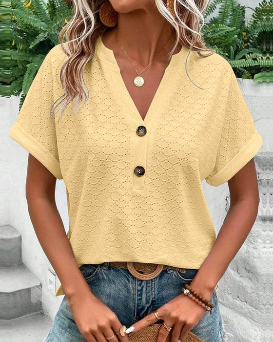 Women’s Top | Elegant & Versatile | V-Neck & Button Detail | Polyester