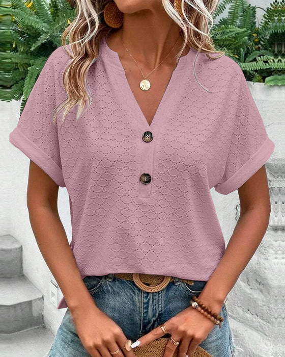 Women’s Top | Elegant & Versatile | V-Neck & Button Detail | Polyester