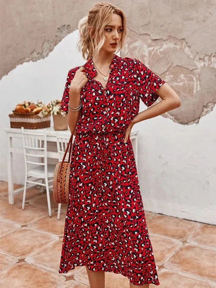 Women's Summer Dress | Vintage A-Line with Belt Detail | Breathable & Flattering | Polyester
