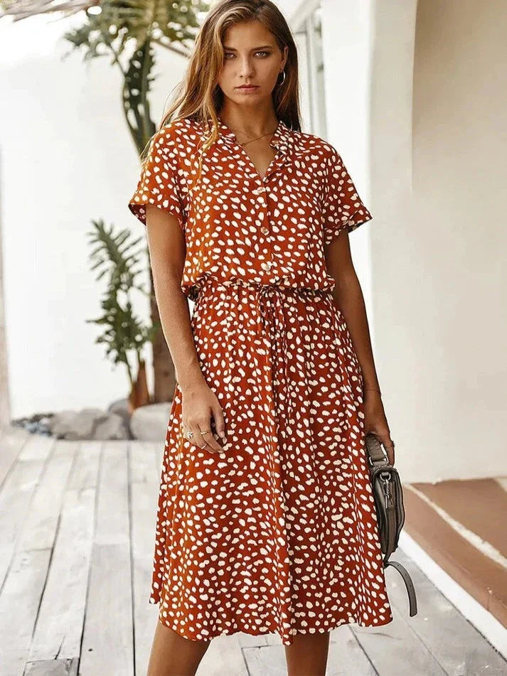 Women's Summer Dress | Vintage A-Line with Belt Detail | Breathable & Flattering | Polyester