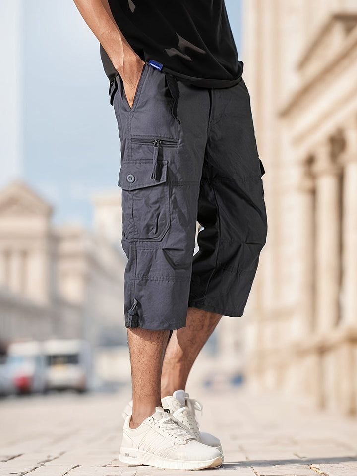 Men's Cargo Shorts | Knee-Length with Zipper Pockets | Sporty & Comfortable | 100% Cotton