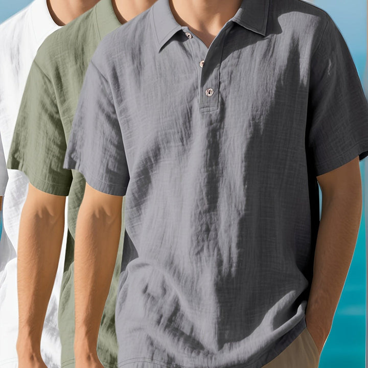 Men's Shirt Set | Cotton-Linen Blend | Lightweight & Breathable | Short Sleeves | 3-Piece