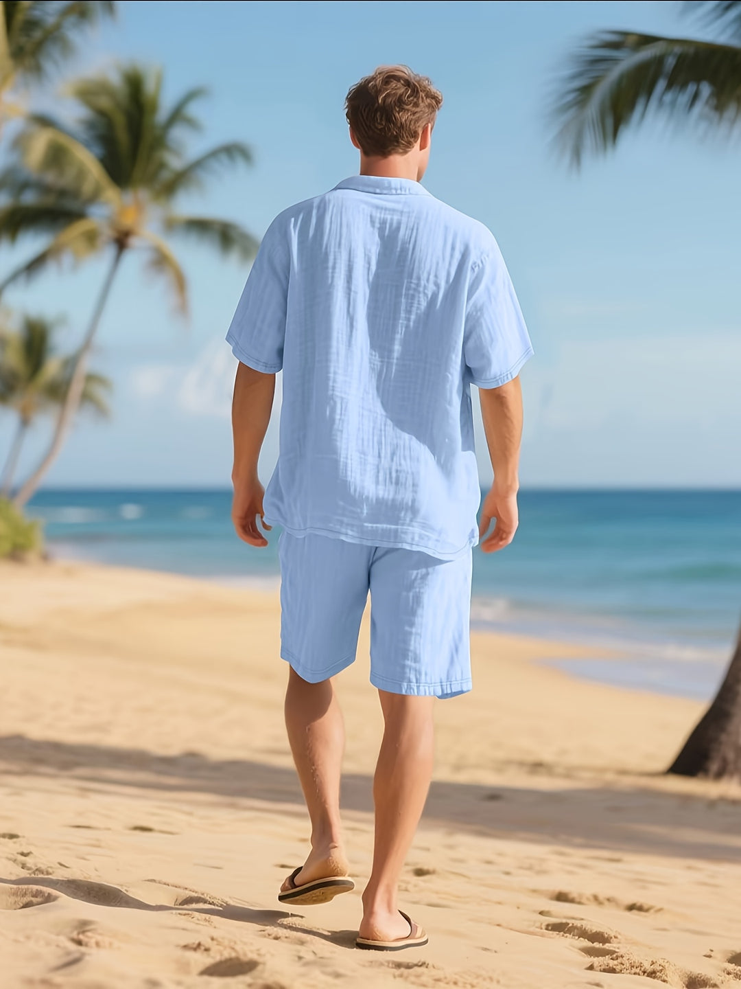 Men's Linen Set | Summer Tracksuit with Shirt & Shorts | Casual & Relaxed Fit