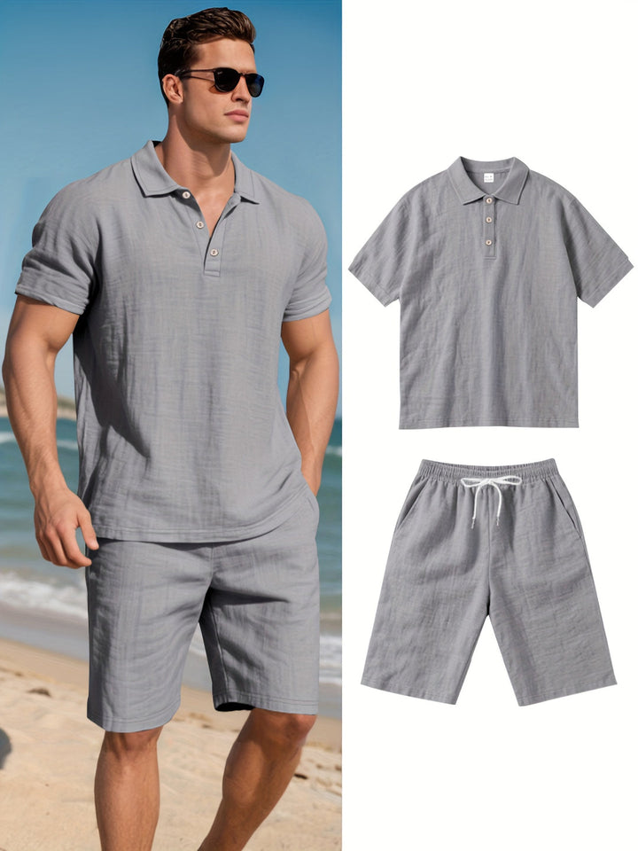 Men's Linen Set | Short Sleeve Shirt & Shorts | Lightweight & Breathable | Outdoor Look