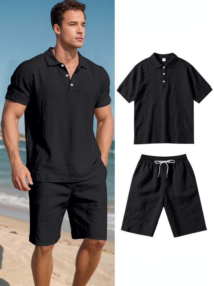 Men's Linen Set | Short Sleeve Shirt & Shorts | Lightweight & Breathable | Outdoor Look