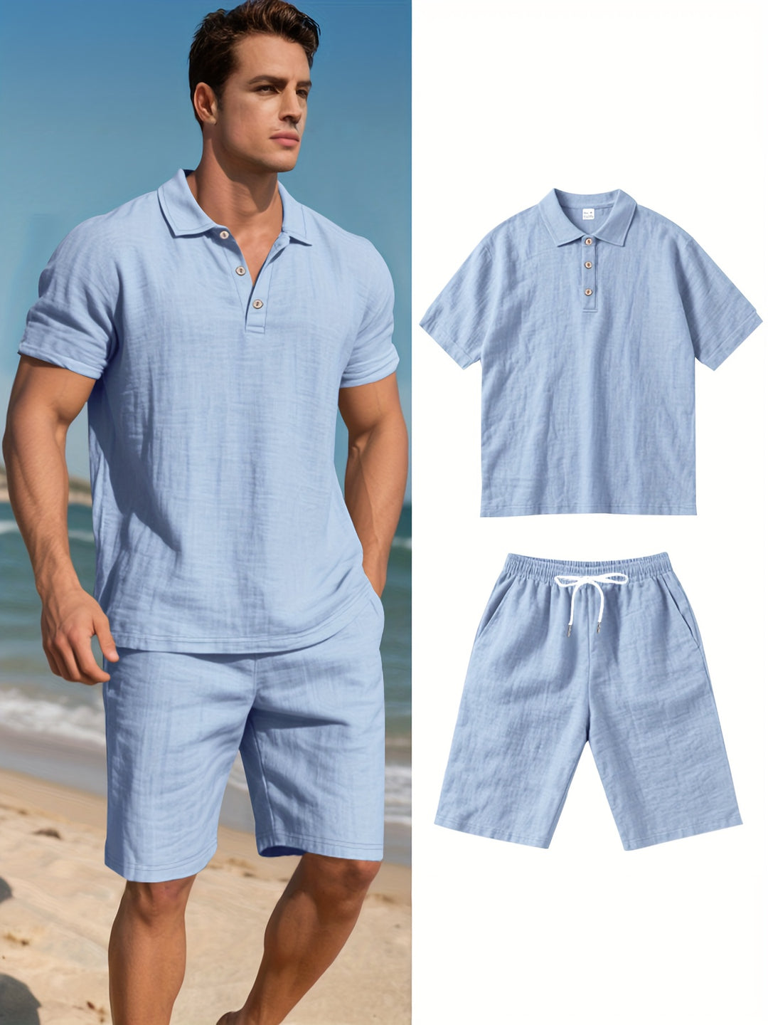 Men's Linen Set | Short Sleeve Shirt & Shorts | Lightweight & Breathable | Outdoor Look
