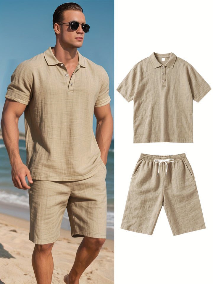 Men's Linen Set | Short Sleeve Shirt & Shorts | Lightweight & Breathable | Outdoor Look