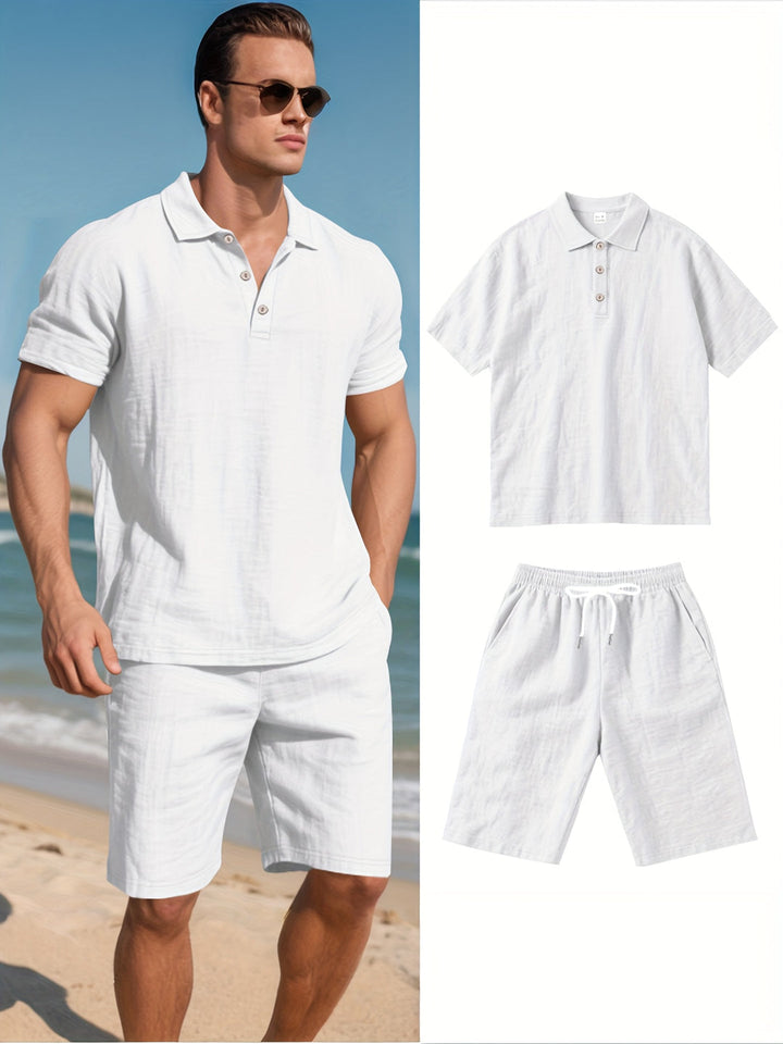 Men's Linen Set | Short Sleeve Shirt & Shorts | Lightweight & Breathable | Outdoor Look