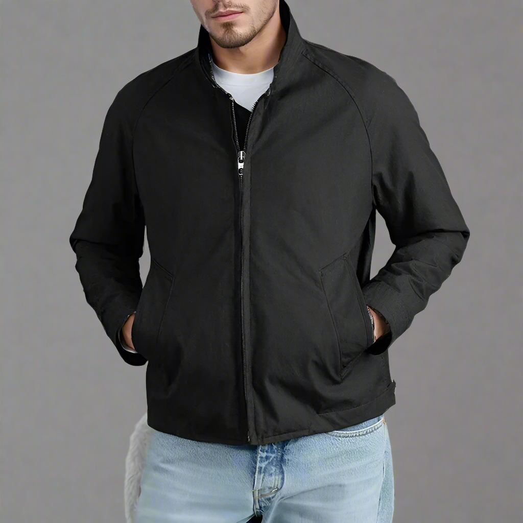 Men's Summer Jacket | Vintage Look with Stand Collar | Zipper & Long Sleeves | Casual
