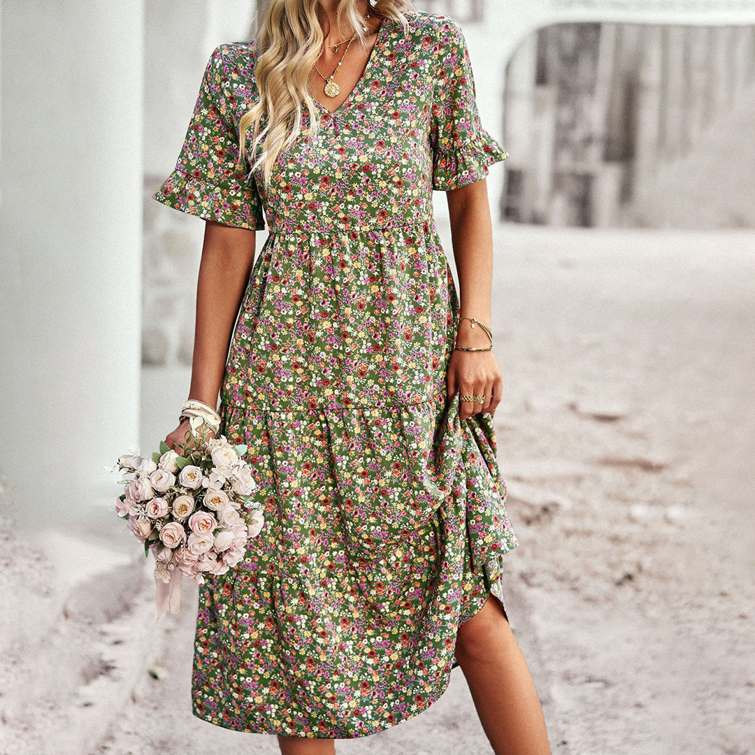 Women's Floral Dress | Timeless Midi Length | Breathable & Elegant | Polyester