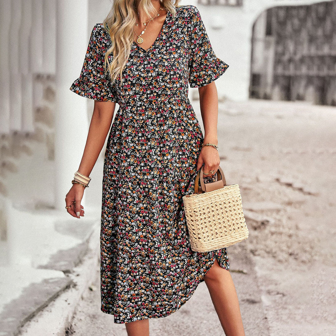 Women's Floral Dress | Timeless Midi Length | Breathable & Elegant | Polyester