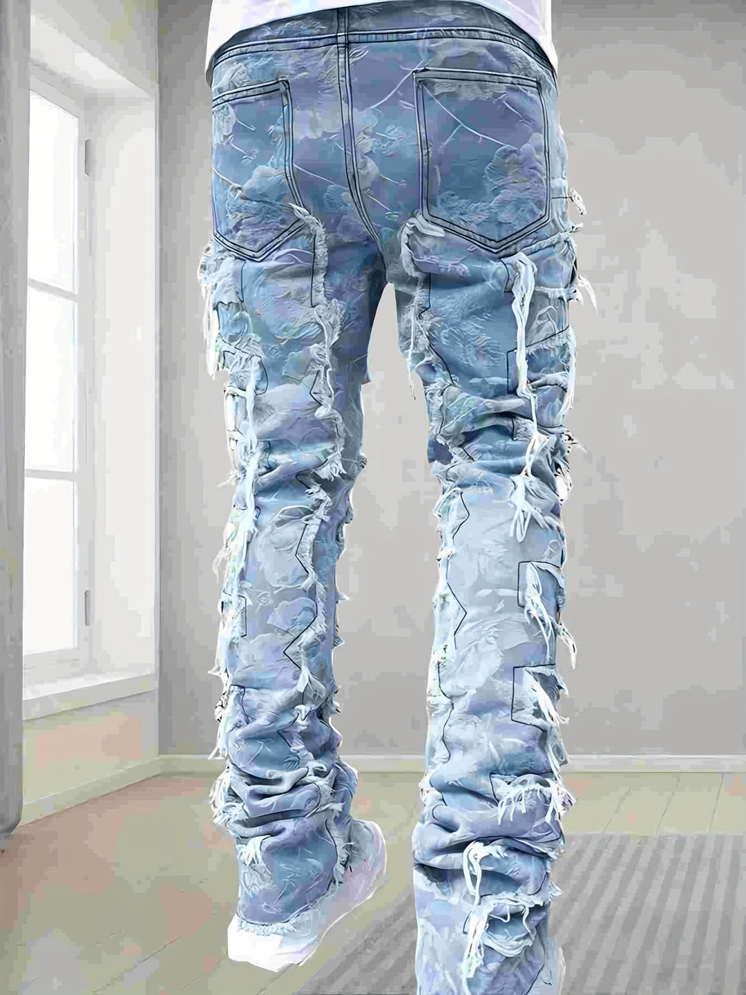 Men's Jeans | Solid Color & Frayed Details | Skinny Fit with Pockets | Casual
