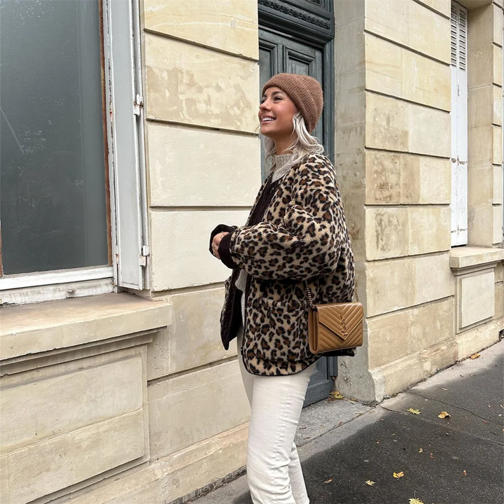 Women's Leopard Print Jacket | Comfortable Fit | Versatile O-Neck Design | Polyester