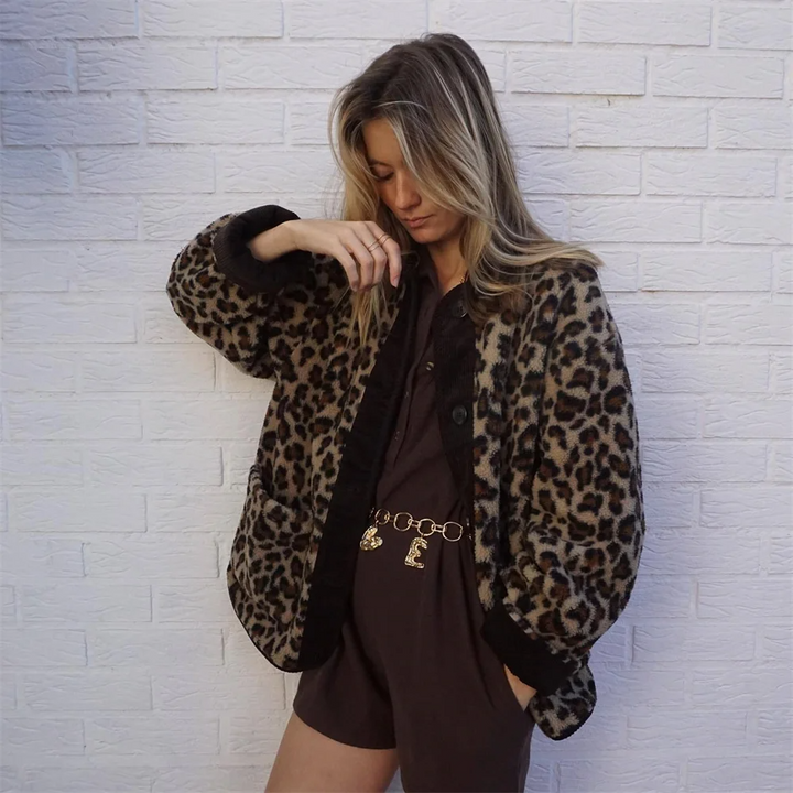 Women's Leopard Print Jacket | Comfortable Fit | Versatile O-Neck Design | Polyester