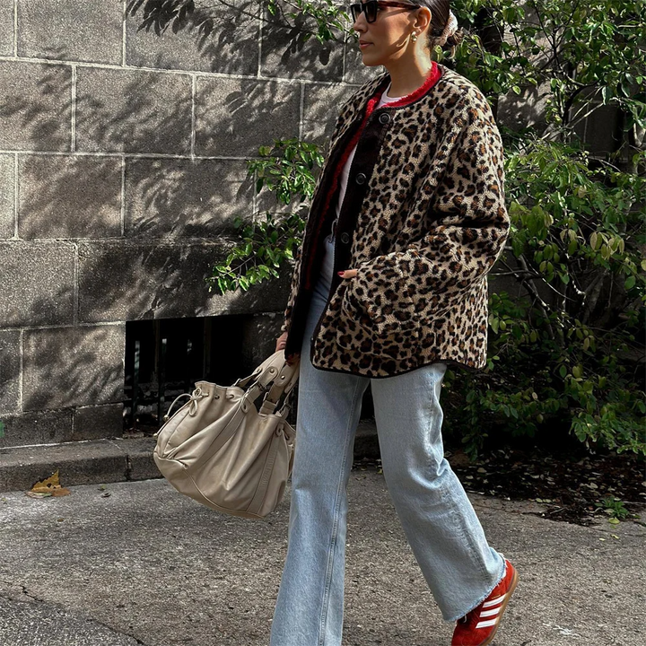 Women's Leopard Print Jacket | Comfortable Fit | Versatile O-Neck Design | Polyester