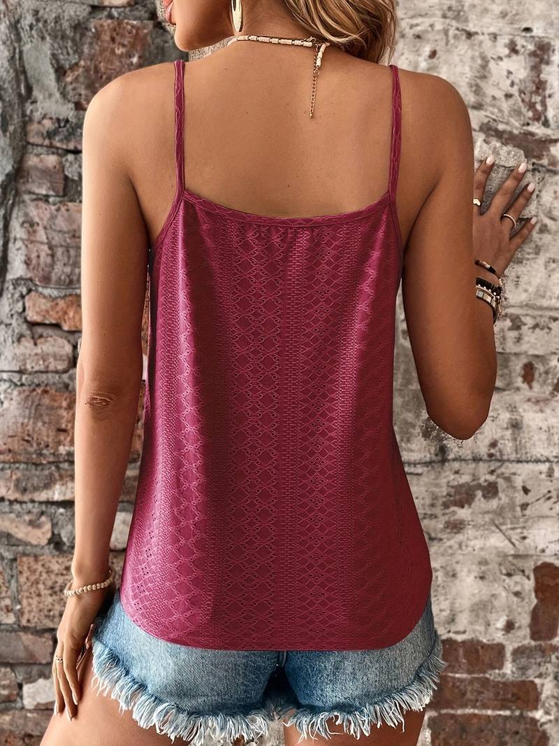 Women's Summer Top | Eyelet Detail | Elegant V-Neck | Lightweight & Stylish | Polyester