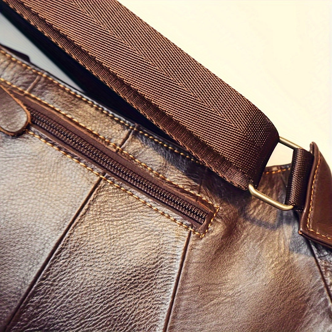Men's Vintage Sling Bag | Genuine Leather | Lightweight Crossbody | Multiple Zipper Pockets