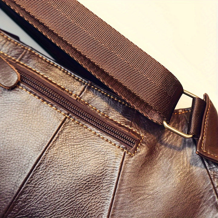 Men's Vintage Sling Bag | Genuine Leather | Lightweight Crossbody | Multiple Zipper Pockets