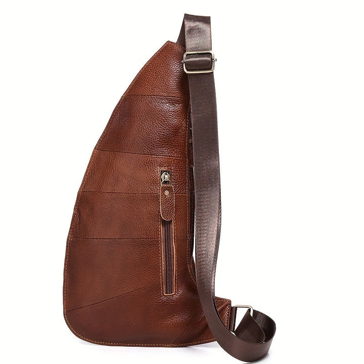 Men's Vintage Sling Bag | Genuine Leather | Lightweight Crossbody | Multiple Zipper Pockets