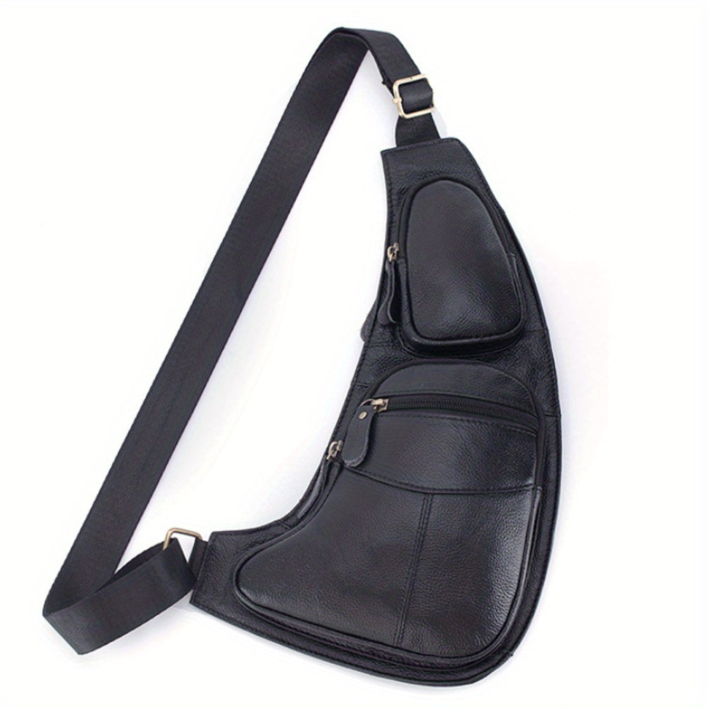 Men's Vintage Sling Bag | Genuine Leather | Lightweight Crossbody | Multiple Zipper Pockets