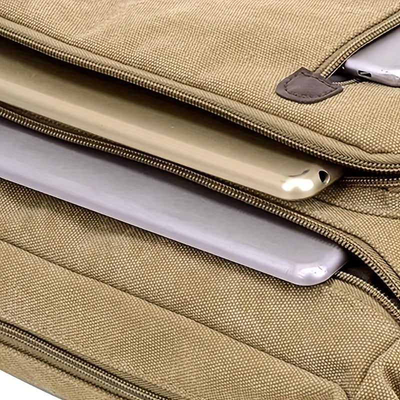 Men's Shoulder Bag | Vintage Canvas | Adjustable Strap & Multiple Zipper Pockets | Lightweight & Durable