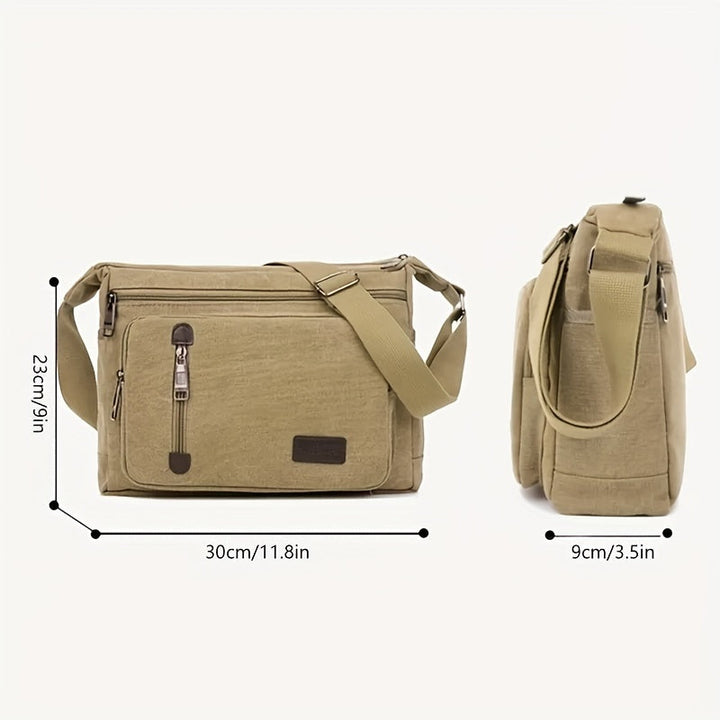 Men's Shoulder Bag | Vintage Canvas | Adjustable Strap & Multiple Zipper Pockets | Lightweight & Durable