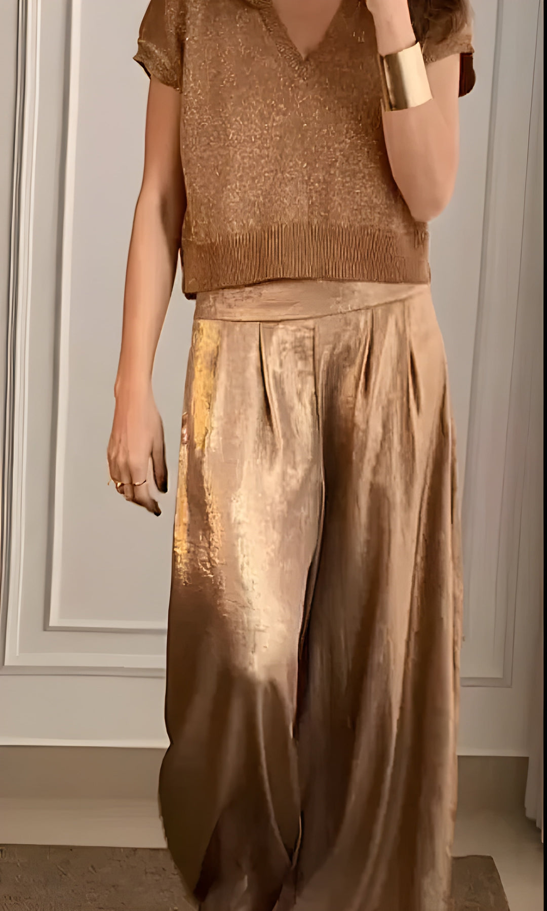 Women's 2-Piece Jumpsuit Set | Short Sleeve Blouse & Trousers | Elegant & Summer-Ready