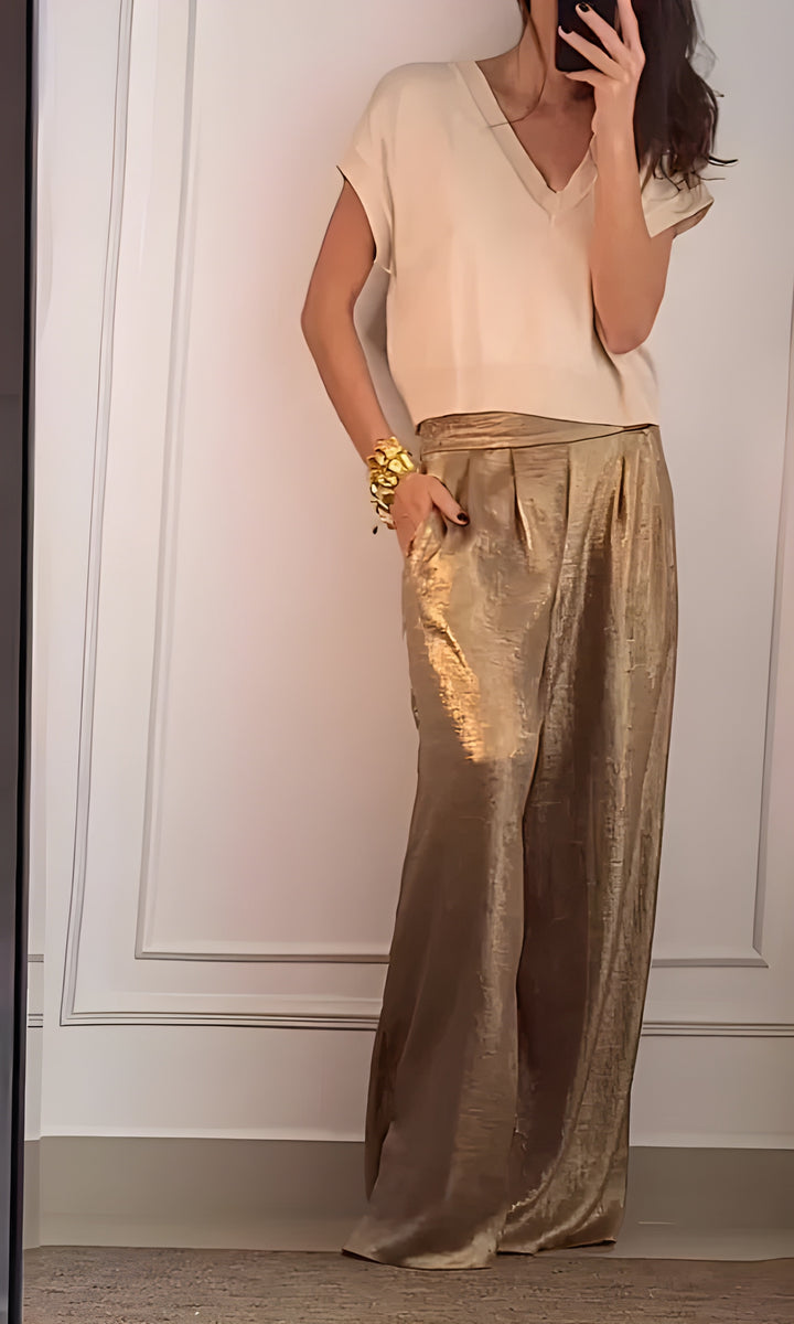 Women's 2-Piece Jumpsuit Set | Short Sleeve Blouse & Trousers | Elegant & Summer-Ready