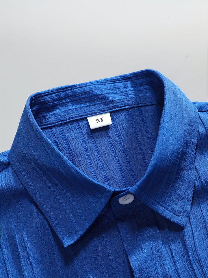 Men's Short Sleeve Shirt | Vertical Stripes & Breathable | Perfect for Summer | Polyester