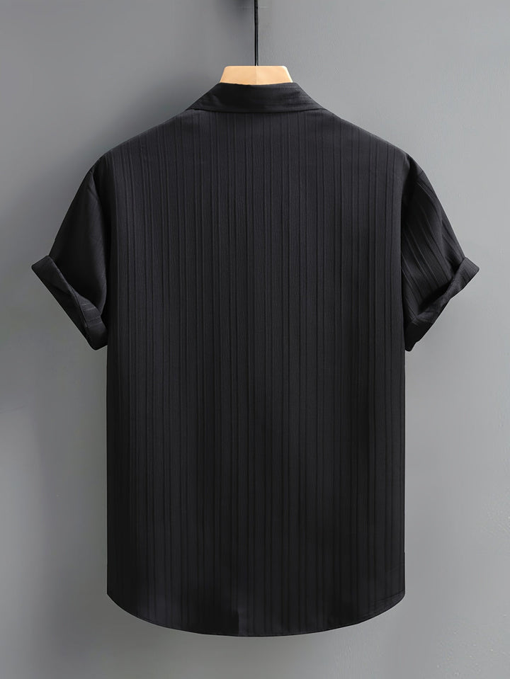 Men's Short Sleeve Shirt | Vertical Stripes & Breathable | Perfect for Summer | Polyester