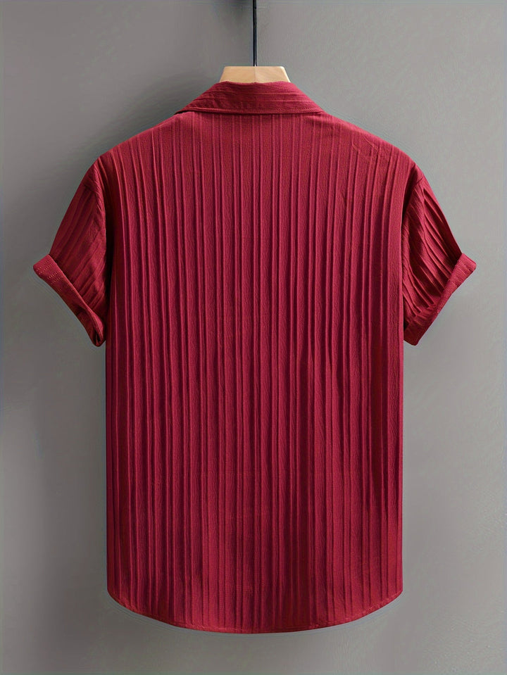 Men's Short Sleeve Shirt | Vertical Stripes & Breathable | Perfect for Summer | Polyester