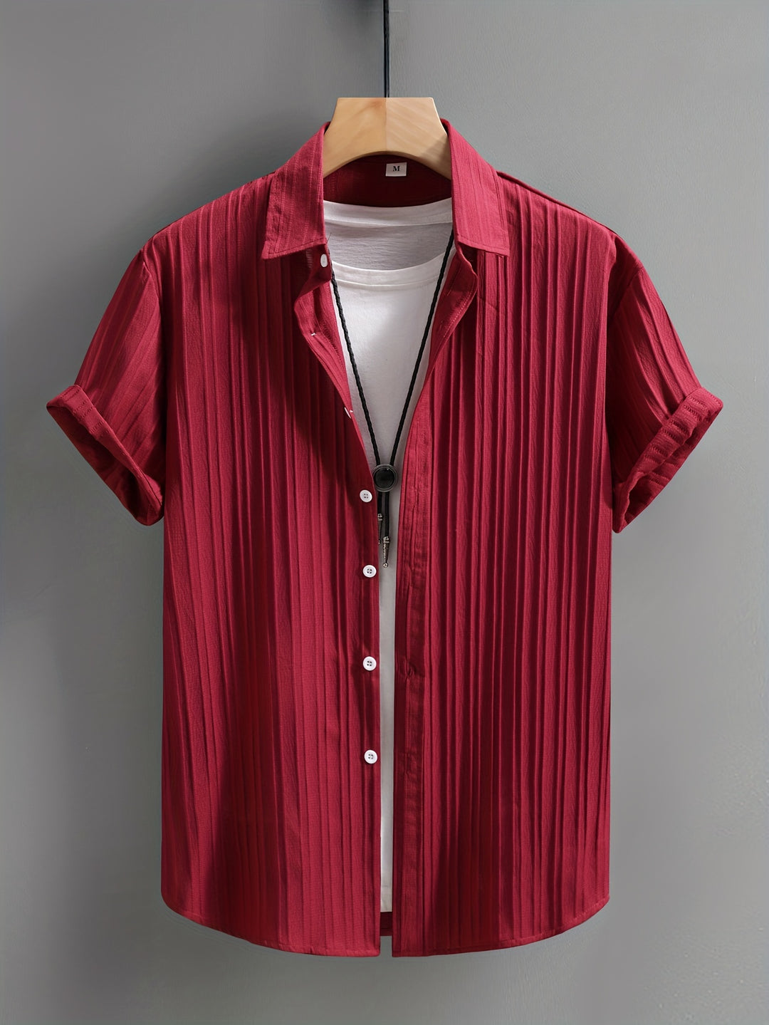 Men's Short Sleeve Shirt | Vertical Stripes & Breathable | Perfect for Summer | Polyester