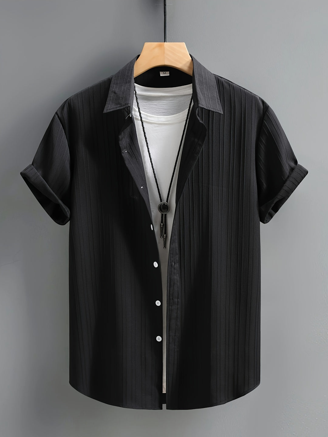 Men's Short Sleeve Shirt | Vertical Stripes & Breathable | Perfect for Summer | Polyester