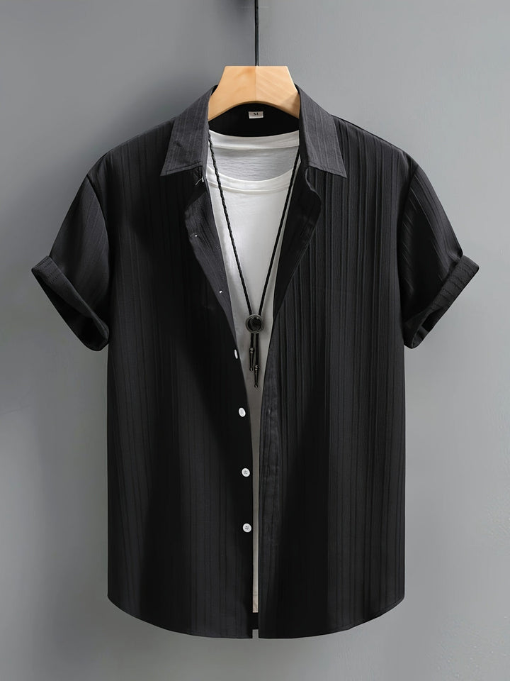 Men's Short Sleeve Shirt | Vertical Stripes & Breathable | Perfect for Summer | Polyester