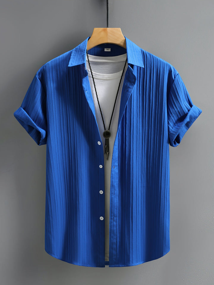 Men's Short Sleeve Shirt | Vertical Stripes & Breathable | Perfect for Summer | Polyester