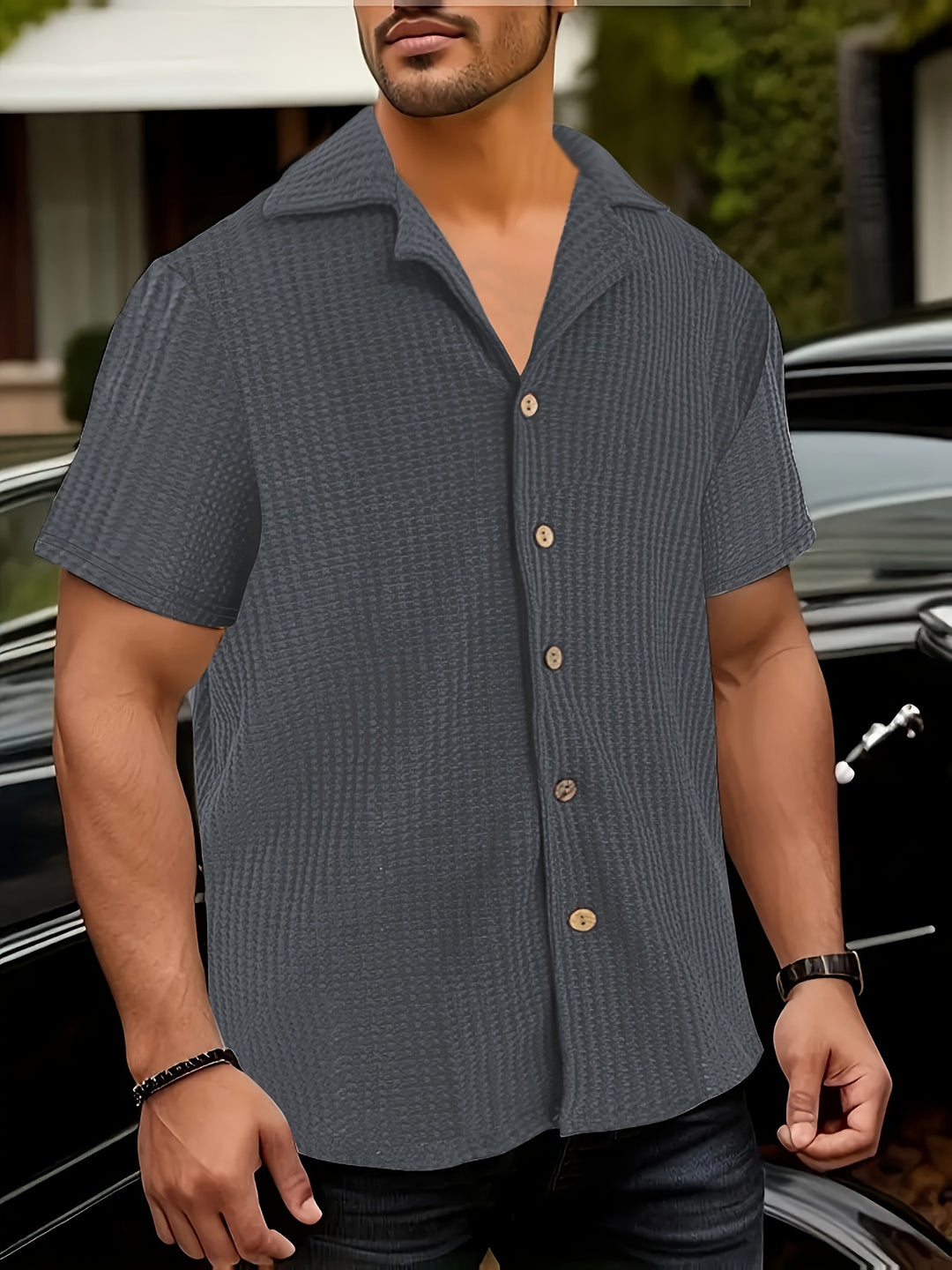 Men's Stretch Fit Shirt | Lightweight & Breathable | Ribbed Design | Polyester Spandex