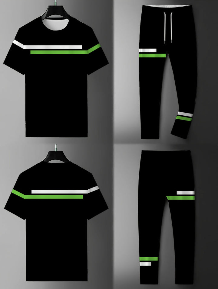 Men's Summer Sports Set | Short Sleeves & Long Trousers | Comfort & Style | Polyester