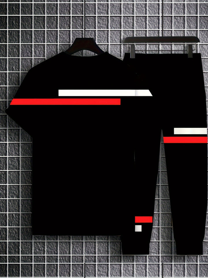 Men's Summer Sports Set | Short Sleeves & Long Trousers | Comfort & Style | Polyester