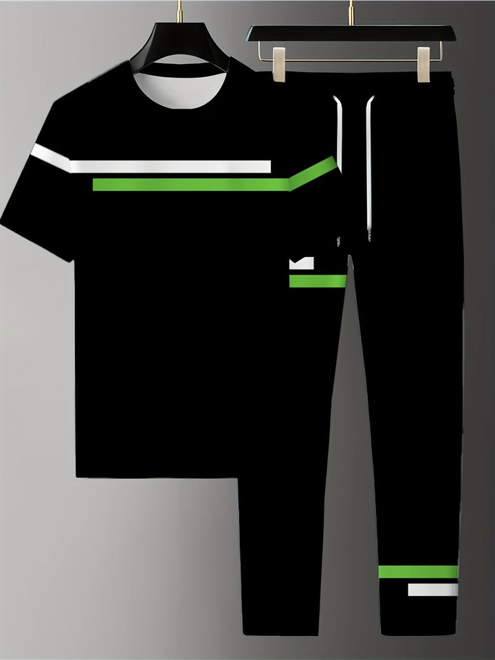 Men's Summer Sports Set | Short Sleeves & Long Trousers | Comfort & Style | Polyester