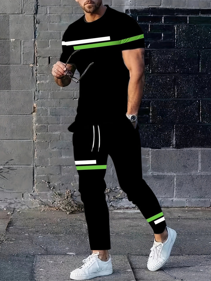 Men's Summer Sports Set | Short Sleeves & Long Trousers | Comfort & Style | Polyester