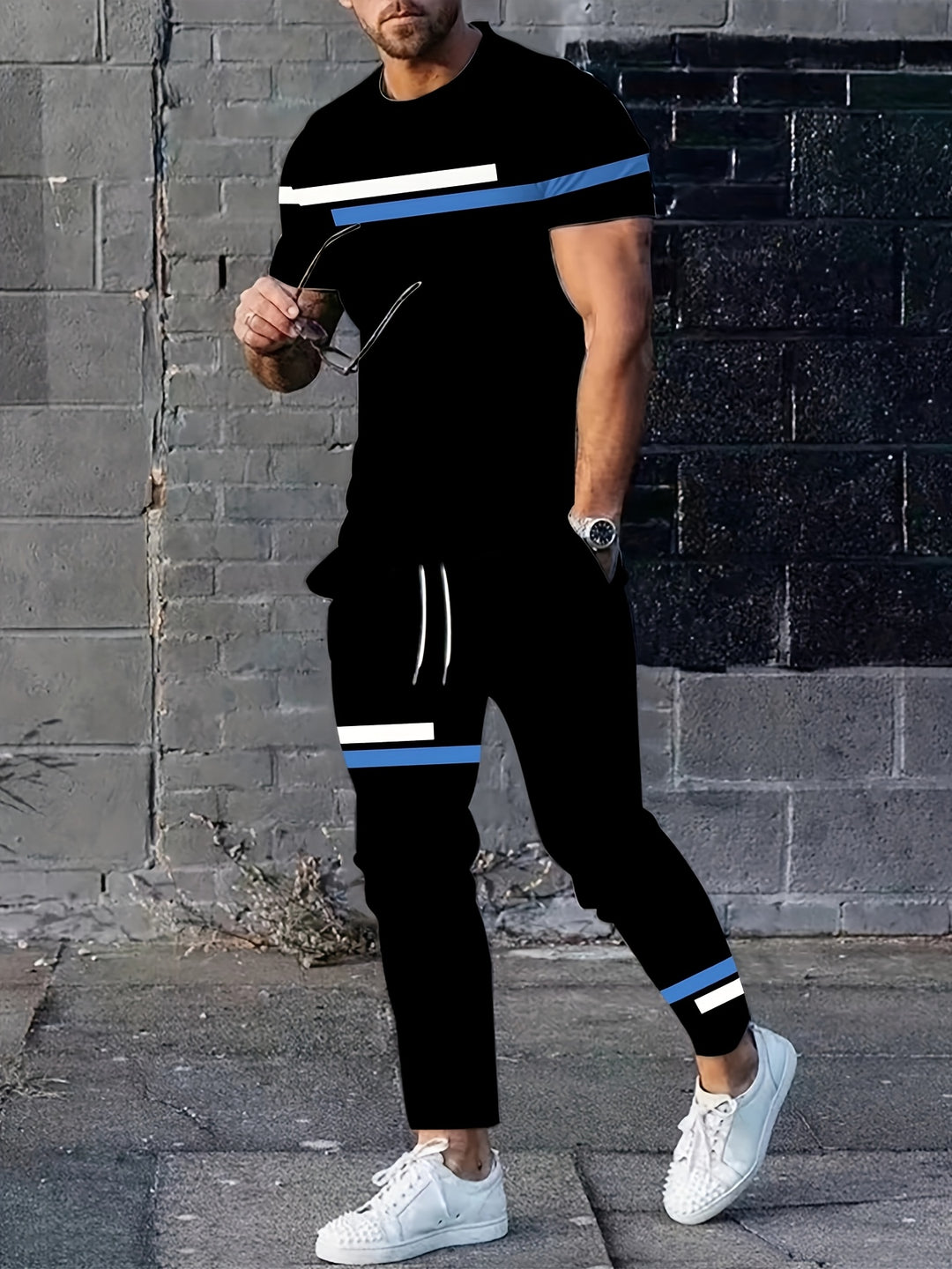 Men's Summer Sports Set | Short Sleeves & Long Trousers | Comfort & Style | Polyester