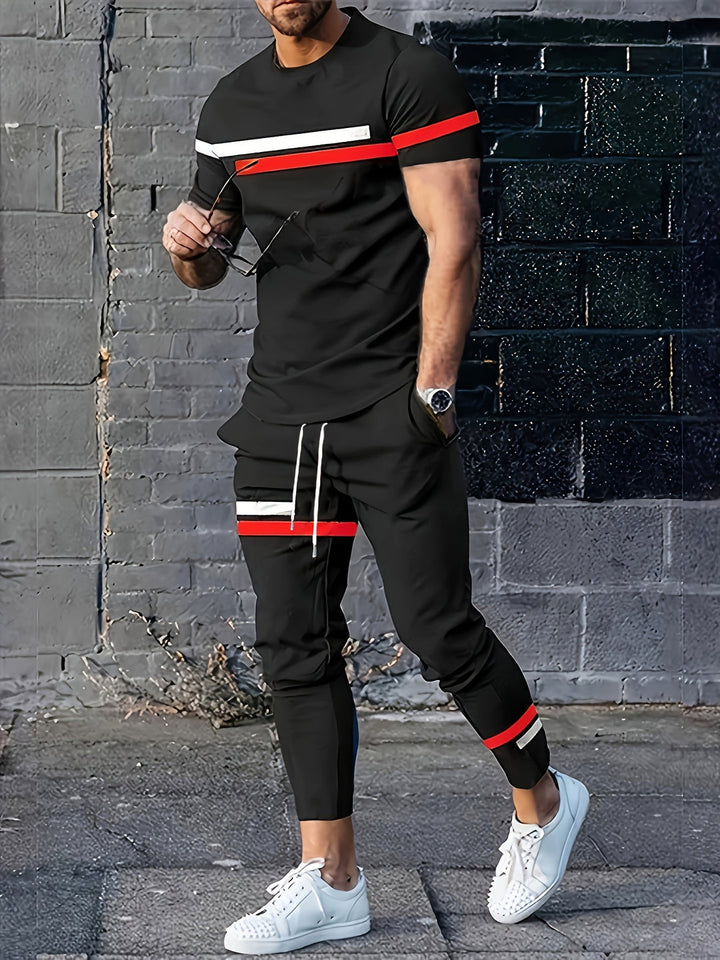 Men's Summer Sports Set | Short Sleeves & Long Trousers | Comfort & Style | Polyester