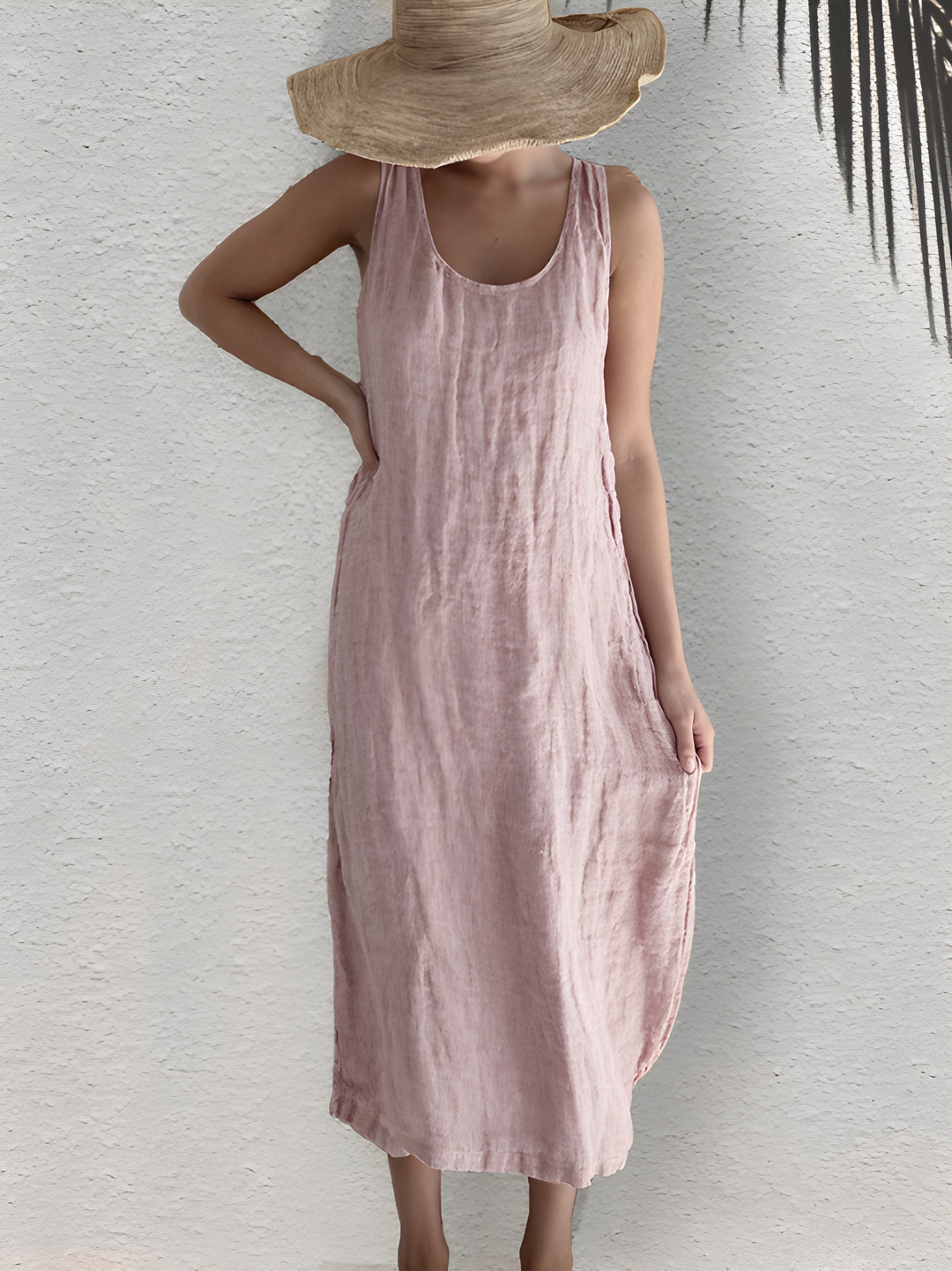 Women's Summer Dress | Sleeveless & Loose Fit | Cotton-Linen Blend | Round Neckline