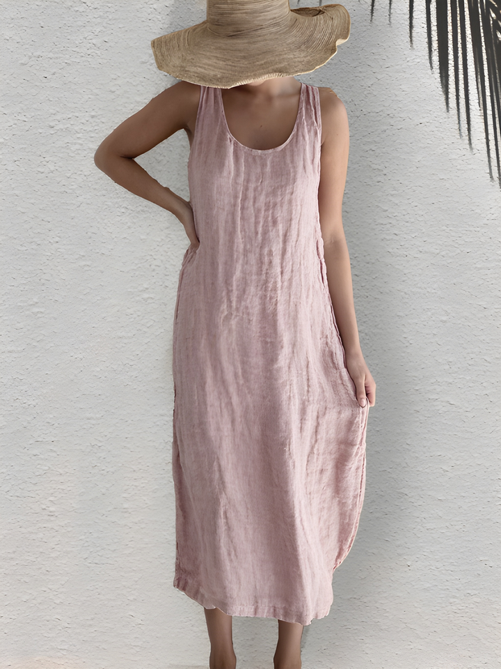 Women's Summer Dress | Sleeveless & Loose Fit | Cotton-Linen Blend | Round Neckline
