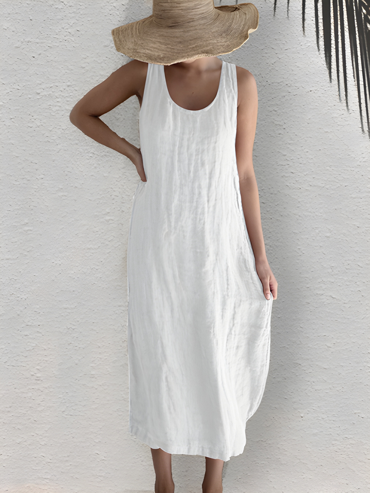 Women's Summer Dress | Sleeveless & Loose Fit | Cotton-Linen Blend | Round Neckline