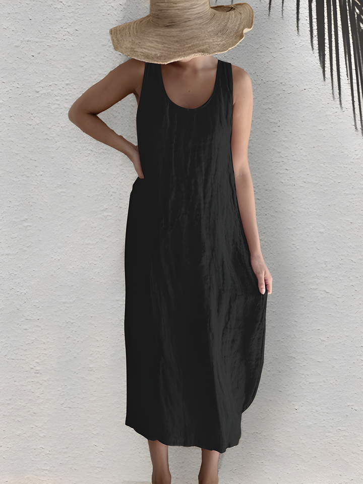 Women's Summer Dress | Sleeveless & Loose Fit | Cotton-Linen Blend | Round Neckline